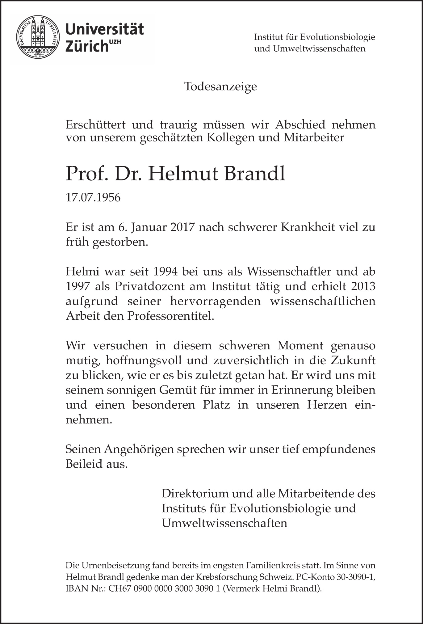 Prof. Dr. Helmut Brandl
